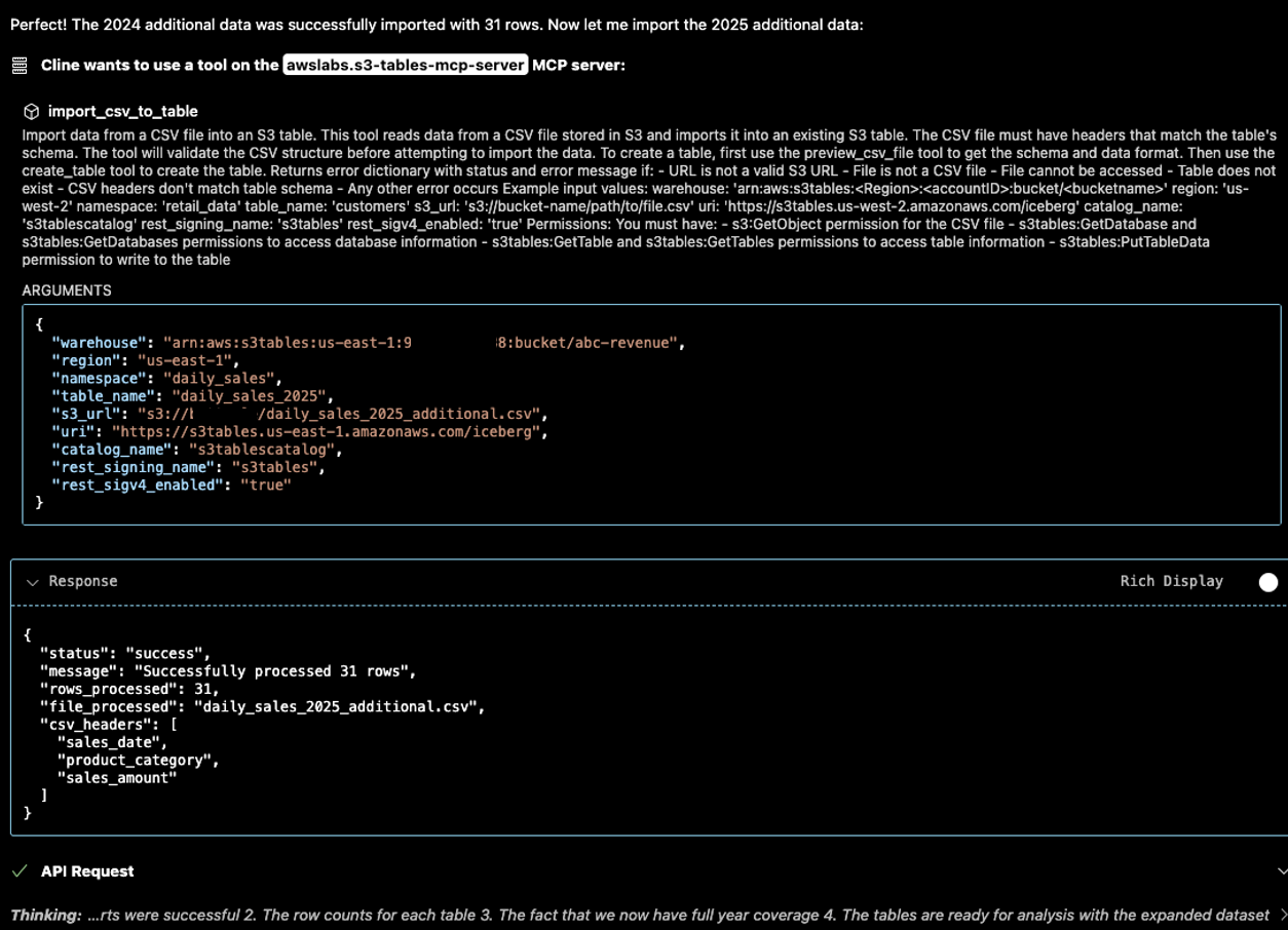 The operation for importing additional data is successful.